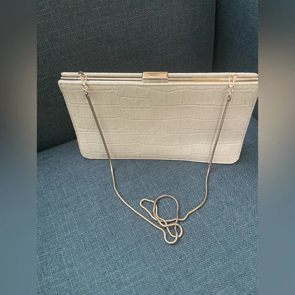 Giani Bernini Elegant Gray Blue Leather Clutch Shoulder Purse Silver Hardware